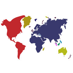  Map of the world. The colored continents.
