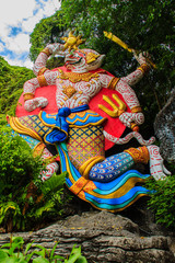 Beautiful  Indian Lord Hanuman sculptures at the entrance of Phu