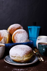Traditional donuts with powdered sugar