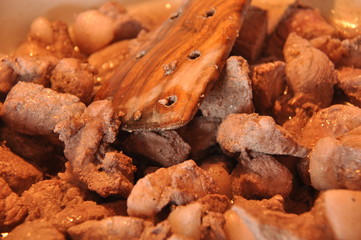 Afelia. Cypriot national dish of marinated and stewed pork in aromatic spices.