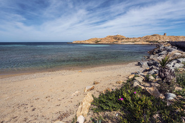 Pietra Islet seen from the west beach of Ile-Rousse in Corsica