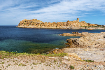 Red Porphyry rocks landscape of Pietra Islet in Corsica
