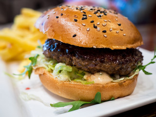 Homemade hamburger with fresh vegetables