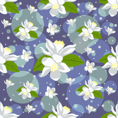 Nice seamless pattern with lemon flowers on violet background