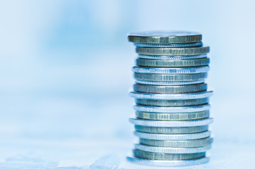 Money. Stack of russian rubles coins