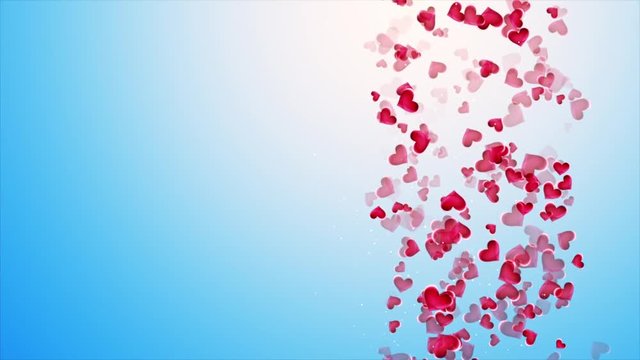 Beautiful blue background with falling hearts on Valentine's Day