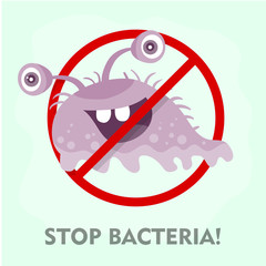 Fototapeta premium Stop Bacteria Cartoon Vector Illustration No Virus