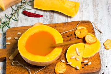 Pumpkin soup - vegetarian healthy meal 