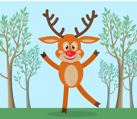 Cute Deer in Forest Cartoon Flat Vector