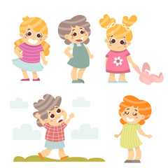 Happy kids set. 5 cartoon Kids characters isolated on white. Vector Illustration