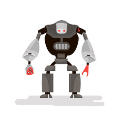 Cartoon robot character. Robot warrior isolated on white. Vector Illustration