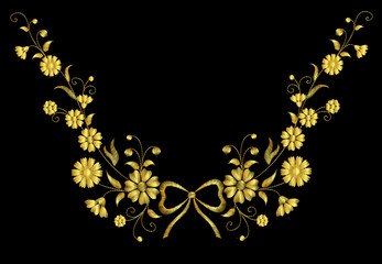 Embroidery flower necklace ornament field rustic gold vintage bow