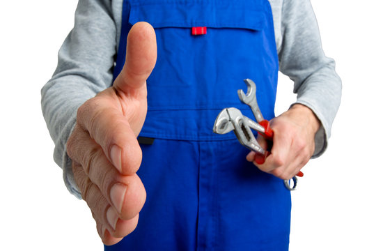 Handwerker beim Handschlag - M&uuml;ndliche Vereinbarung - Klempner