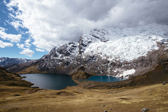 Zwei Lagunen Seen unterhalb des Ausangate Gletschers in der Kordillere Vilcanota/  Codillera Vilcanota/ Andes/ Peru/ South america