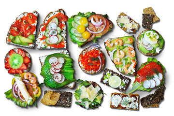 Sandwiches with different breads and with different ingredients