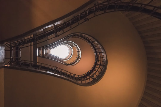 Spiral staircase inside the Czech Museum of Cubism in Prague