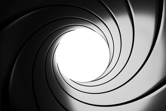 Gun barrel effect - a classic James Bond 007 theme - 3D rendering