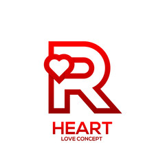 Letter R heart Red color logo,Valentine Day Love Concept Logotype