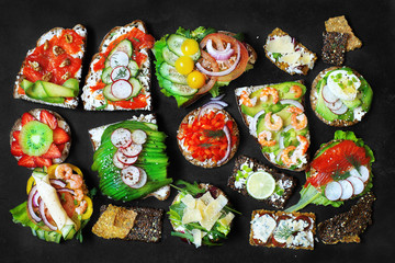 Sandwiches with different breads and with different ingredients