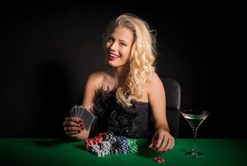 Flirty woman playing poker