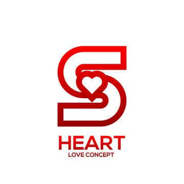 Letter S heart Red color logo,Valentine Day Love Concept Logotype