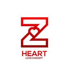 Letter Z heart Red color logo,Valentine Day Love Concept Logotype