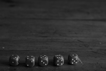 Classic game dices close up isolated in black and white style