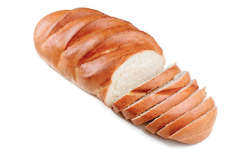 Freshly baked sliced ​​loaf on white background isolated