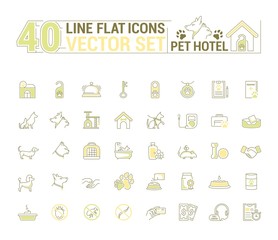 Vector graphic set. Icons in flat, contour, thin and linear design. Hotel for pets. Simple icon on white background.Concept illustration for Web site, app. Sign, symbol, emblem.