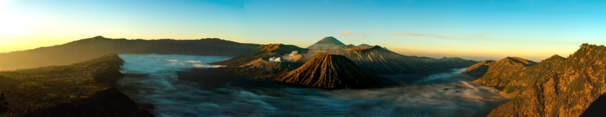 Sunrise panorama at volcano Mount Bromo