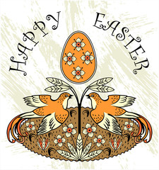 Happyeaster card with eggs and two birds