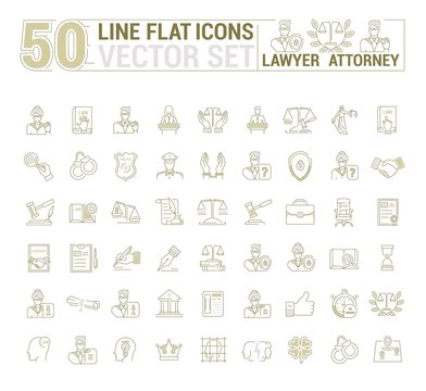 Vector Graphic Set. Icons In Flat, Contour, Thin And Linear Design.Lawyer. Law And Case Law. Simple Icon On White Background.Concept Illustration For Web Site, App. Sign, Symbol, Emblem.