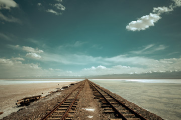 Railway tracks in the forlorn desert