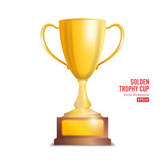 Golden Trophy Cup. Isolated On White Background Vector Illustration