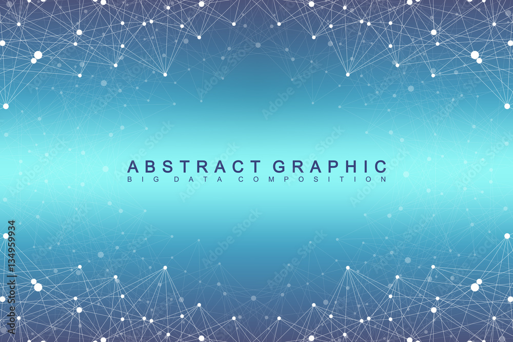 Poster Big data complex. Graphic abstract background communication. Perspective backdrop of depth. Minimal array with compounds lines and dots. Digital data visualization. Vector illustration.