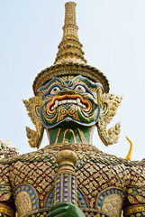 Fototapeta na wymiar Wat Phra Kaew. Temple of the Emerald Buddha is regarded as the most sacred Buddhist temple in Bangkok Thailand.