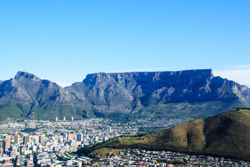 Stunning landscape of Table mountain in Cape Town from the air