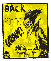 Poster Zombie Back from grave, hand drawn grunge