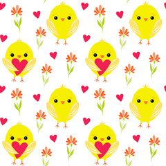 yellow chickens and hearts