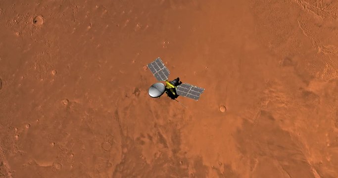 Top view of Mars Reconnaissance Orbiter in orbit above Amazonis Region. Clip is reversible and can be rotated 180 degrees. Data: NASA/JPL/USGS
