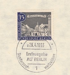 Old Berlin.Mauerstrasse in 1780.Postage stamp Germany 1963