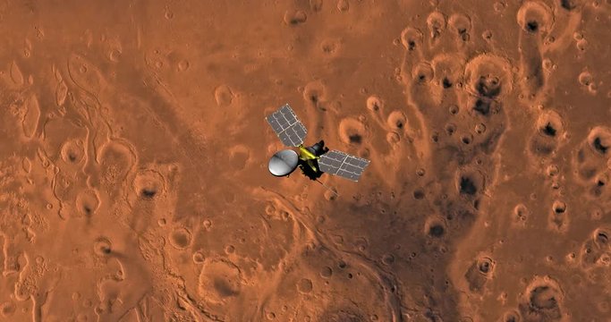 Top view of Mars Reconnaissance Orbiter in orbit above Oxia Palus Region. Clip is reversible and can be rotated 180 degrees. Data: NASA/JPL/USGS