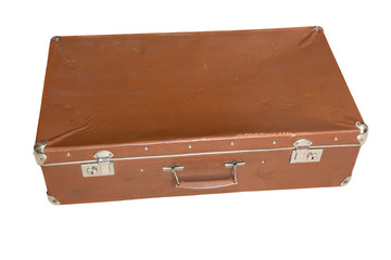 Old suitcase on white background