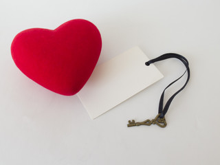 Red velvet heart with key and place for text