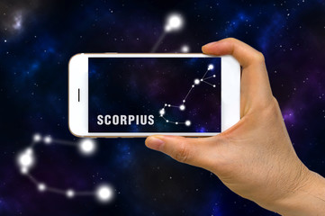 Augmented Reality, AR, of Scorpius Zodiac Constellation App on Smartphone Screen Concept