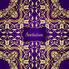 Vintage background, antique, victorian gold ornament, baroque frame, beautiful old paper, card, ornate cover page, label, floral luxury ornamental pattern, template for design