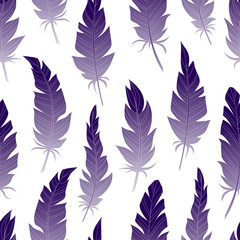 Seamless background vintage colored feathers. Pattern.