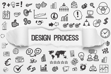 Design Process / weißes Papier mit Symbole