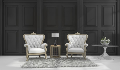 3d rendering classic armchair in black classic room