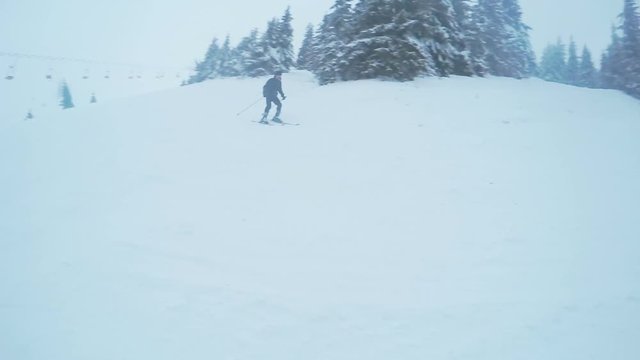 Ski descent in nature